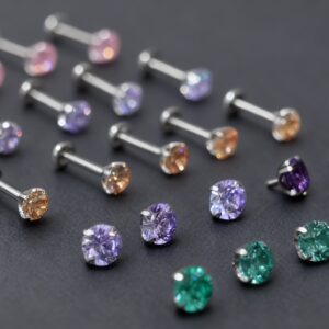 Titanium Prong Set Zircon Lip Piercing Stud