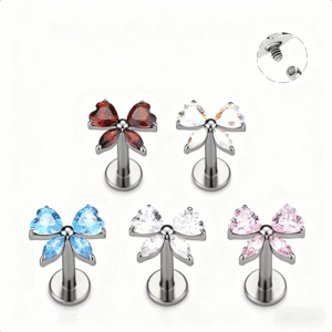 Titanium CZ Butterfly Lip Piercing Stud