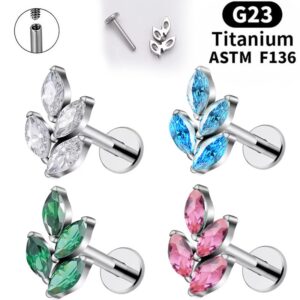 Titanium CZ Leaves Lip Piercing Stud