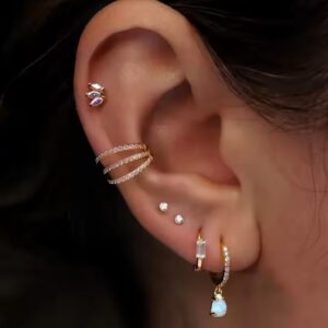 Hinged Segment Hoop Ring with Separating Triple Lined Stones FMN00014