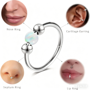 Hinged Segment Hoop With Movable Ball and Opal Stone FMN0018