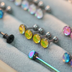 Titanium Internally Threaded Cartilage Barbells with Opal FMT0002 Yellow2