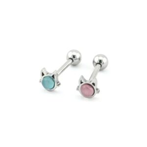 Titanium Internally Threaded Cartilage Barbells with Opal Kitty FMT0004