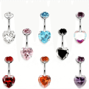 FMB0006 G23 Titanium Internally Threaded Jeweled Belly Buttom Ring-Heart shape